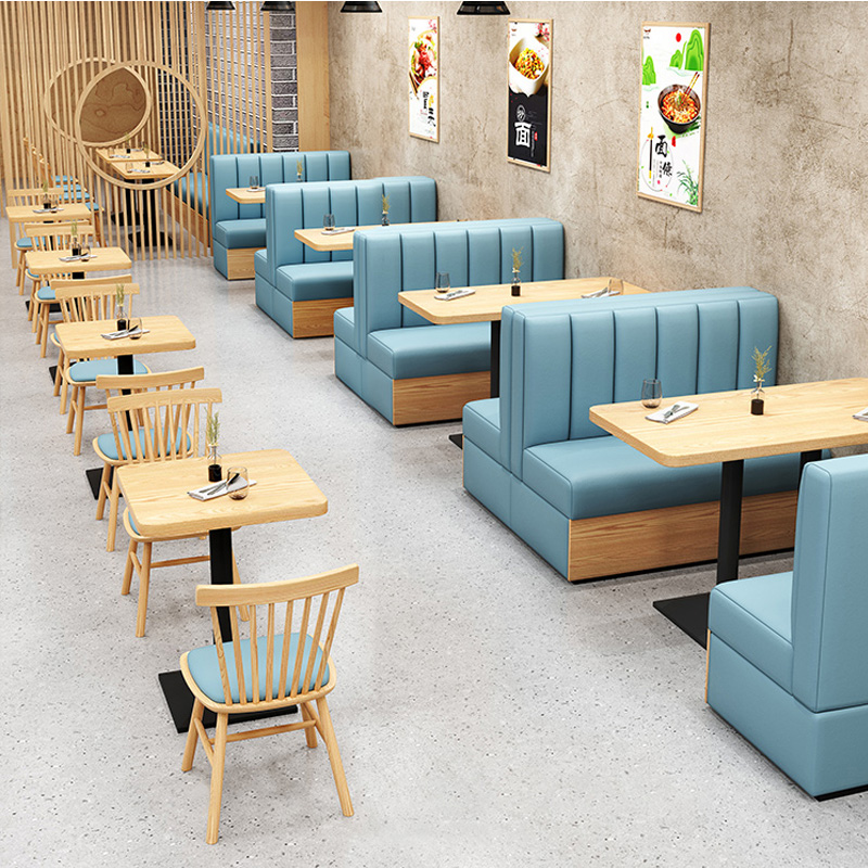 Customized cafe table and chairs restaurant furniture dine set solid wood booth seating sofa