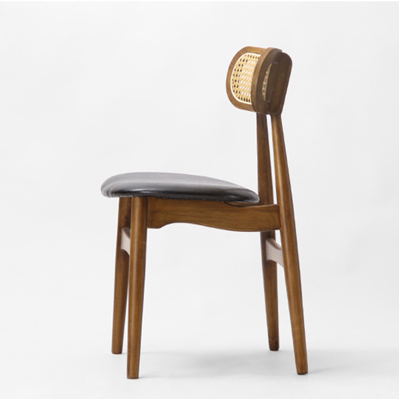 High Quality Solid Ash Wood Home Furniture Rattan Backrest Leather Seat Solid Wood Dining Chair