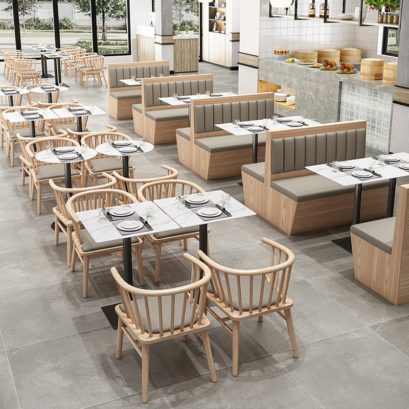 PurelyFeel Restaurant booth sofa cafe Hamburger dessert restaurant wooden chair coffee shop shop table and chair combination插图4