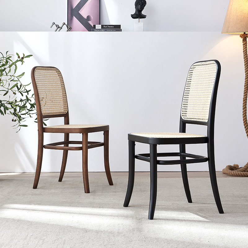 Nordic solid wood rattan square stool dining room homestay chair插图1