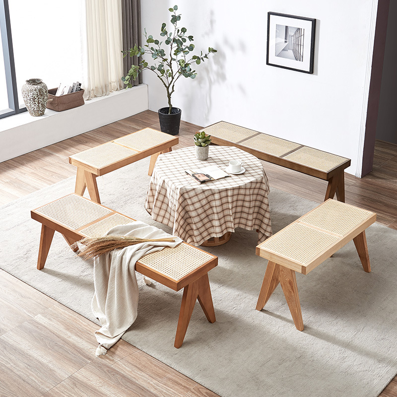 Nordic solid wood rattan square stool dining room homestay chair插图2