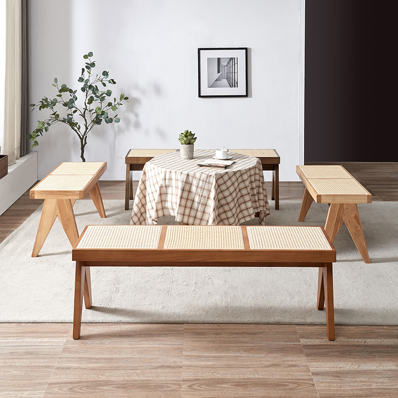 Nordic solid wood rattan square stool dining room homestay chair插图3