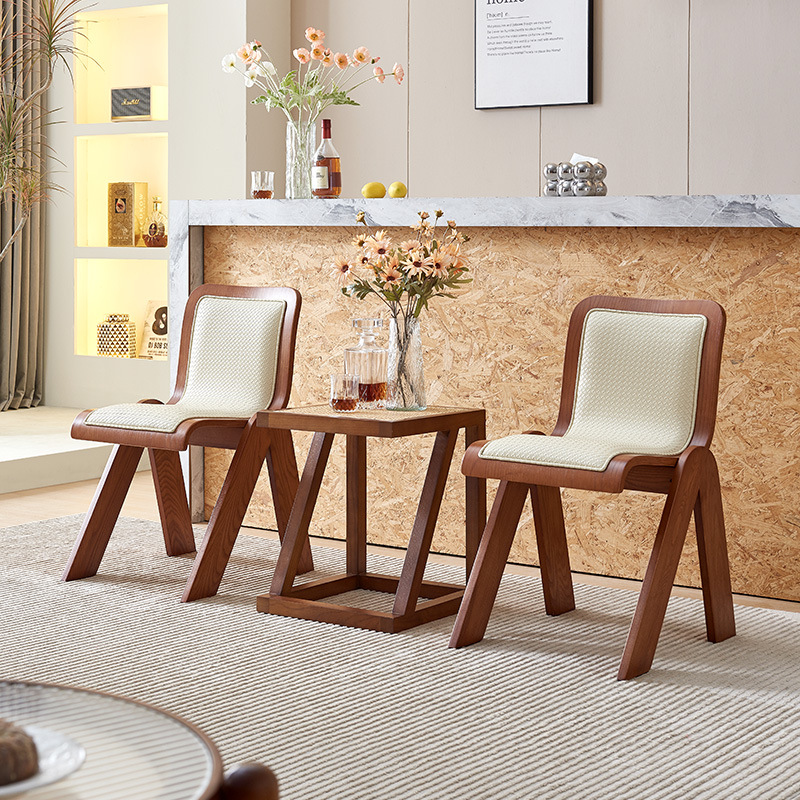 Nordic curved dining household wooden stools backrests designed by Sanato restaurant chair