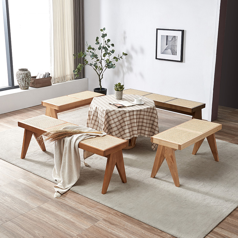 Nordic solid wood rattan square stool dining room homestay chair插图7