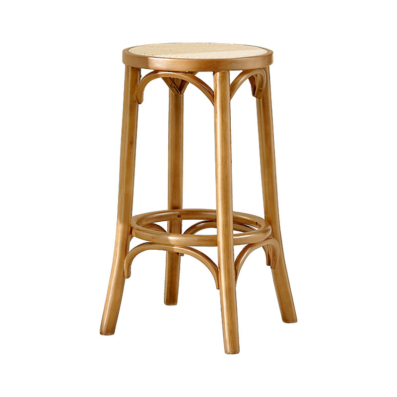 wooden bar counter leisure coffee shop high stool rattan woven Nordic style retro backrest chair