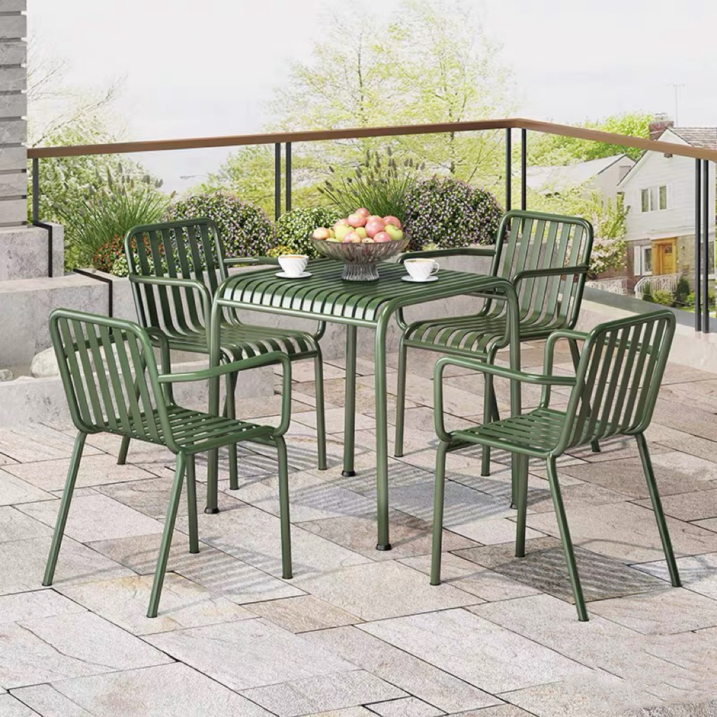 Weather resistant outdoor restaurant patio table and chair iron sets of furniture