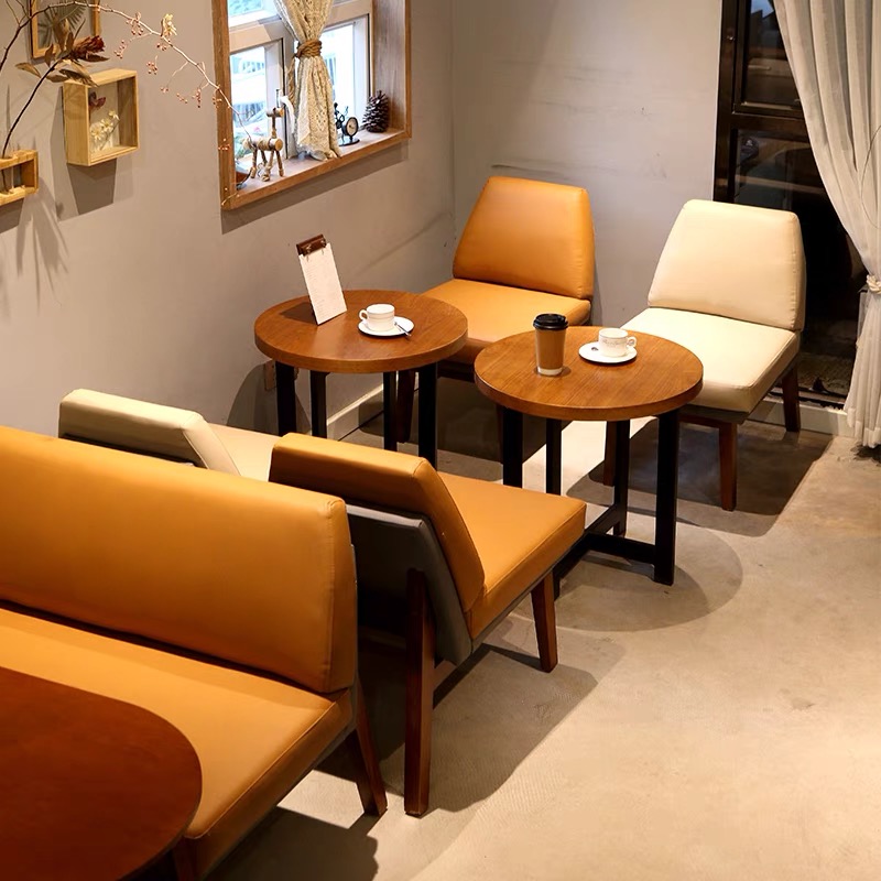 Modern style wooden veneer table resturant furniture diner bench seat chair leather sofa sets插图2