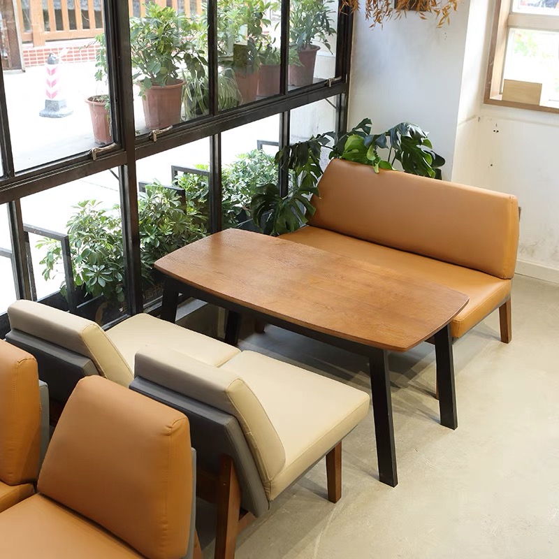 Modern style wooden veneer table resturant furniture diner bench seat chair leather sofa sets