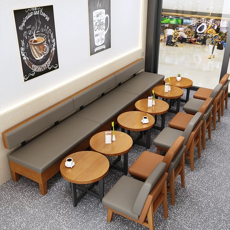 Modern style wooden veneer table resturant furniture diner bench seat chair leather sofa sets插图